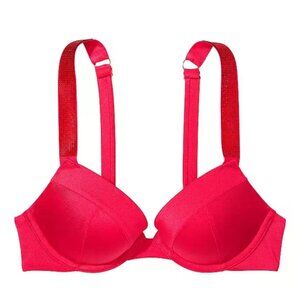 34DD VICTORIA SECRET SWIM SHINE STRAP PUSH-UP BIKINI TOP WILD STRAWBERRY RED $70